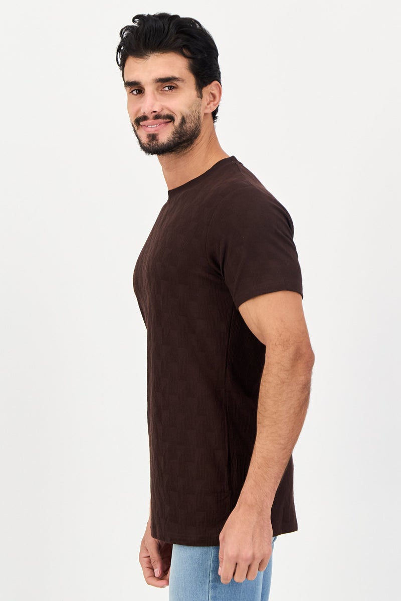 Threadbare Men Crew Neck Short Sleeve Textured T-Shirt, Brown - Image 4
